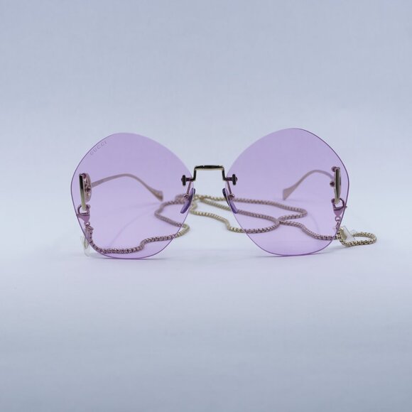 🕶️ New Gucci GG1203S 001 Sunglasses - Gold With Detachable Gold Chain Frame - Picture 2 of 12
